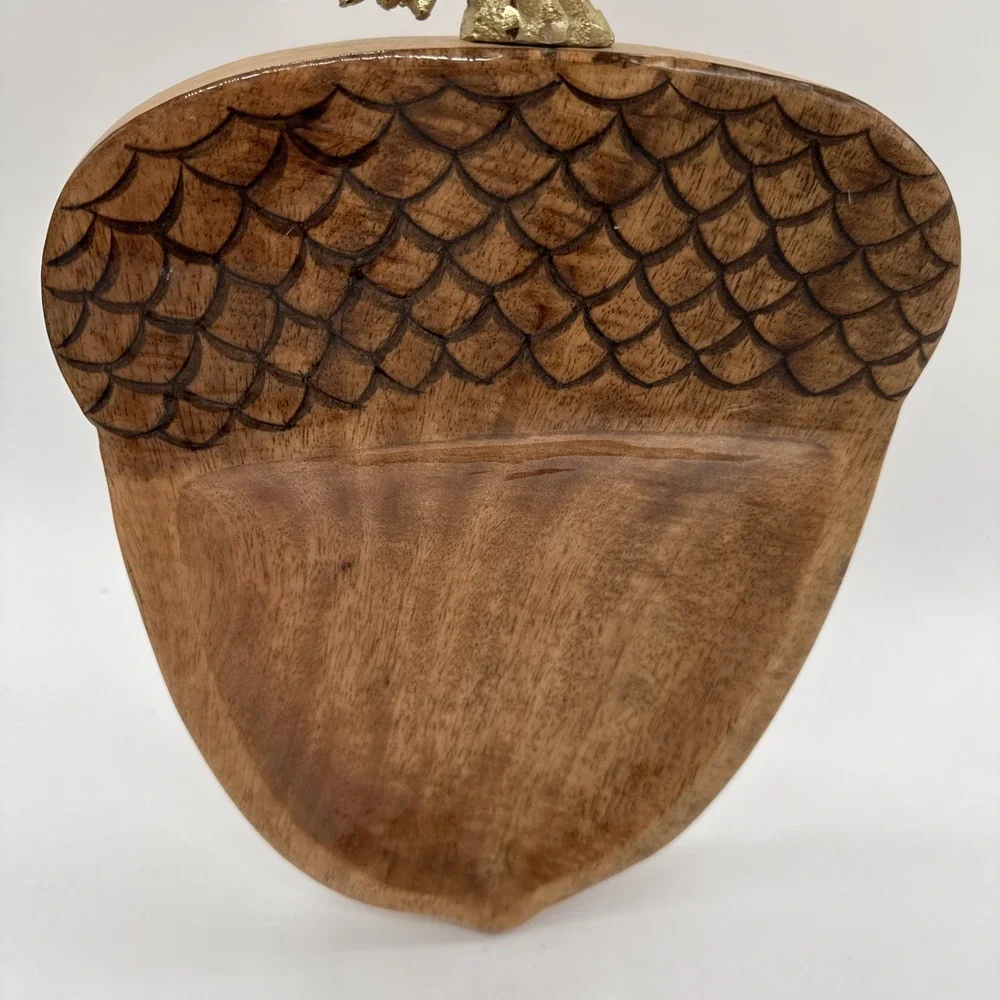 Large Glossy Wood Acorn Plate Tray 9x 12